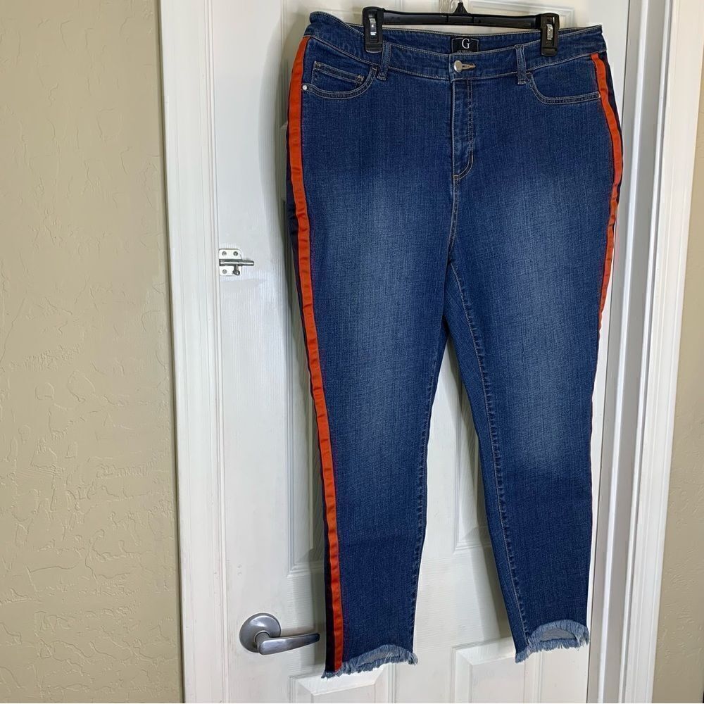 G by Giuliana Skinny Jeans Raw Hem Red Stripe Size 18W - Picture 5 of 9